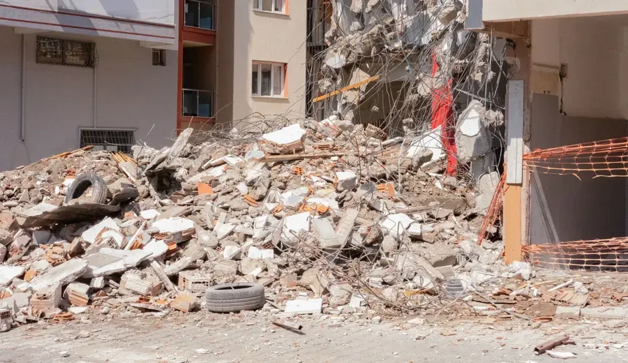 Pile of demolition debris staged for haul-off