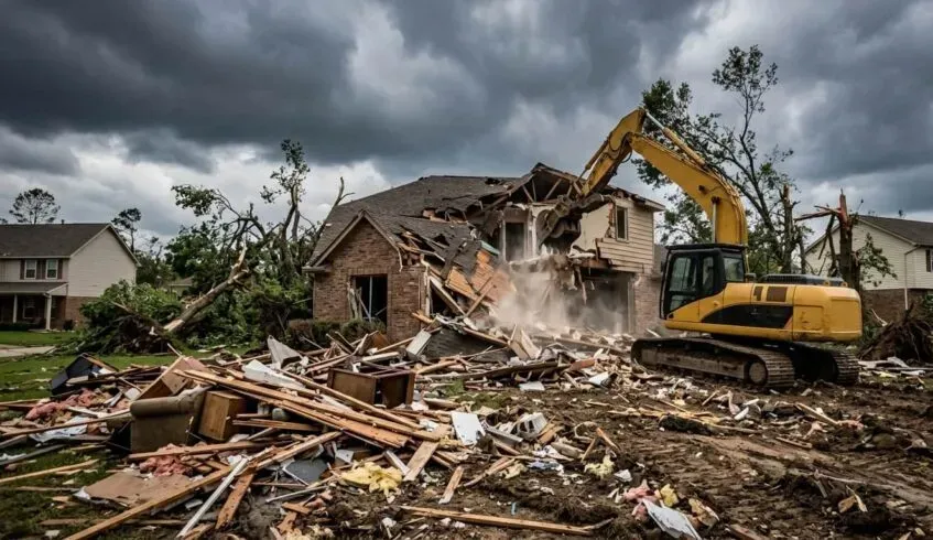 House being demolished on a residential lot in San Antonio, Texas