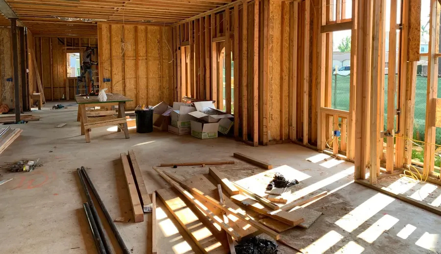 Interior opened to the framing with the structure left standing