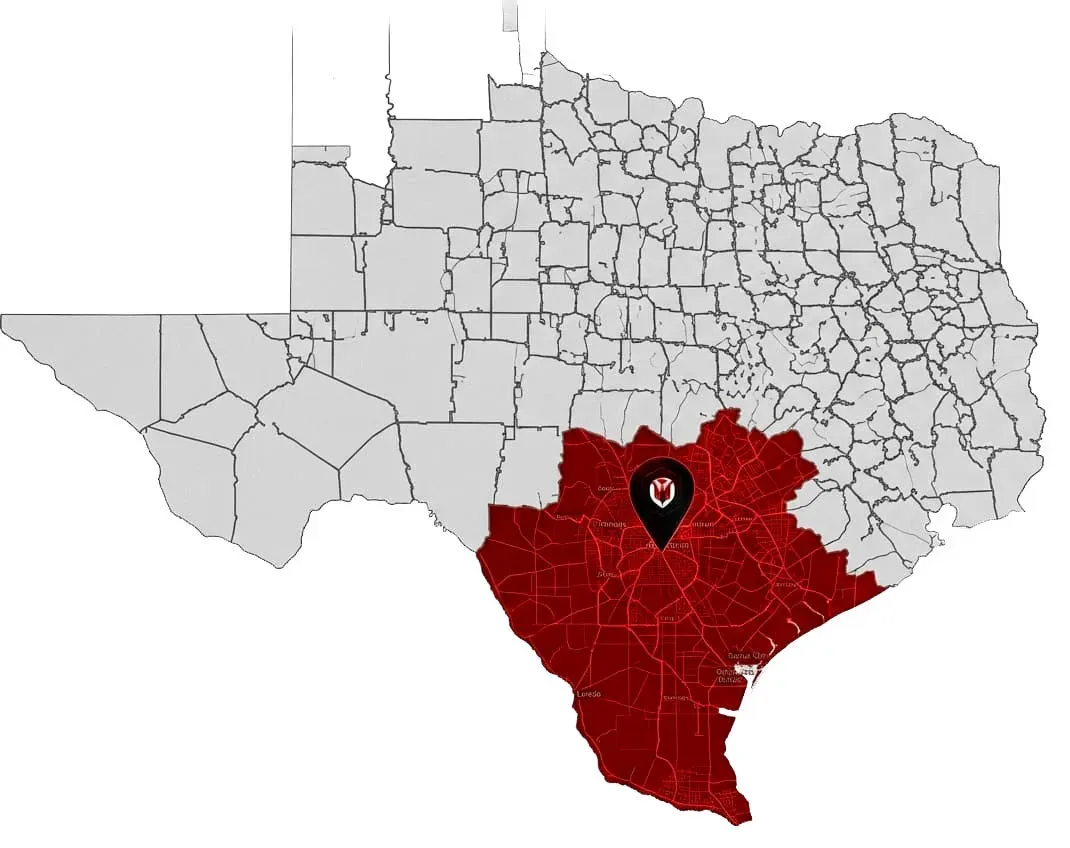 Map of the South Texas service area around San Antonio